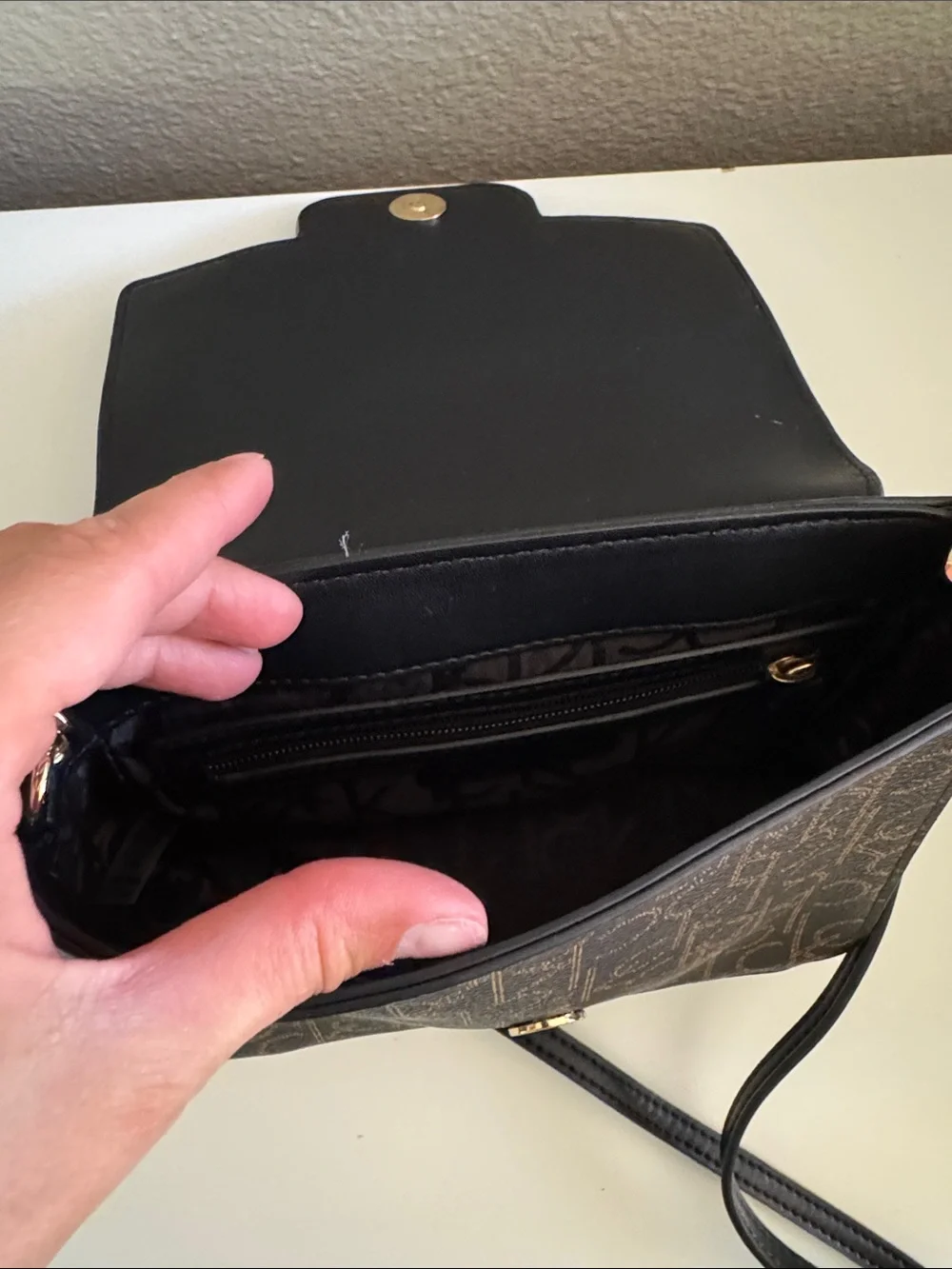 Calvin Klein Black & Brown Logo Flap Crossbody Bag